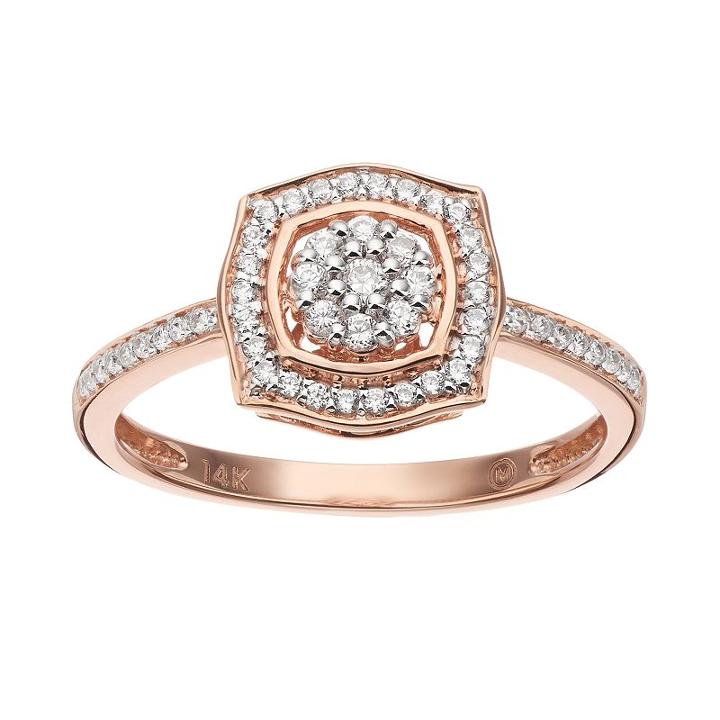 Simply Vera Vera Wang 1/4 Carat T.w. Diamond 14k Rose Gold Square Frame Ring, Women's, Size: 6, White
