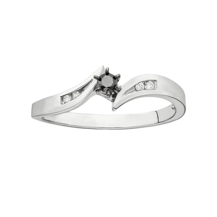 Platina 4 Black And White Diamond Accent Bypass Ring, Women's, Size: 7