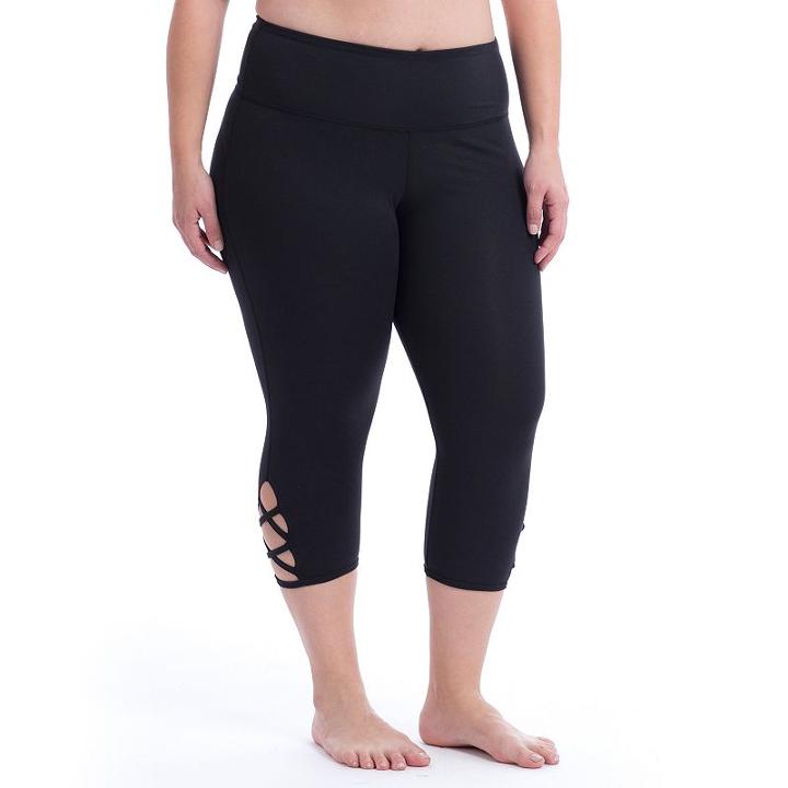 Plus Size Marika Curves Lace Up Capri Leggings, Women's, Size: 3xl, Black