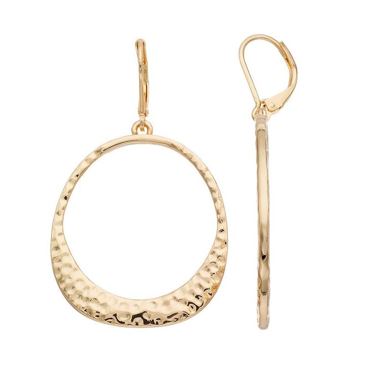 Napier Hammered Drop Hoop Earrings, Women's, Gold