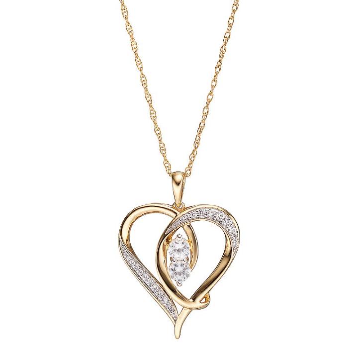 14k Gold Over Silver Lab-created Sapphire 2-stone Heart Pendant, Women's, Size: 18
