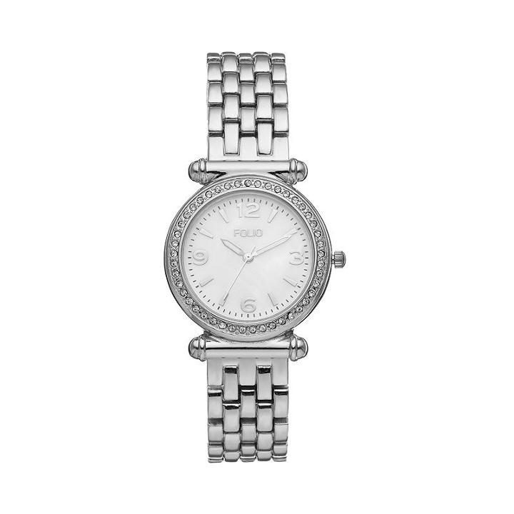 Folio Women's Crystal Stainless Steel Watch, Size: Medium, Silver