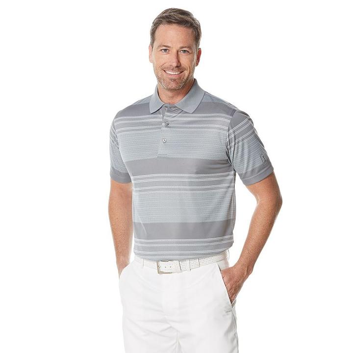 Men's Grand Slam Classic-fit Striped Jacquard Driflow Performance Golf Polo, Size: Large, Med Grey