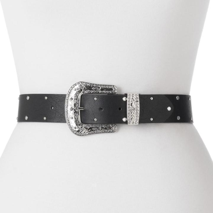 Women's Apt. 9&reg; Western Rhinestone Studded Belt, Size: 1xl, Black