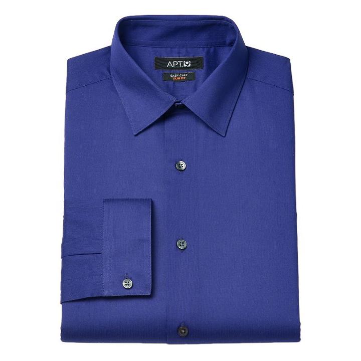 Men's Apt. 9&reg; Slim-fit Dobby Textured Easy-care Dress Shirts, Size: 17.5 36/37, Blue (navy)