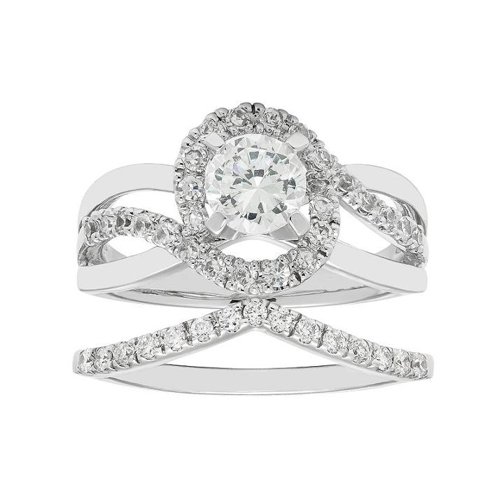 Boston Bay Diamonds 14k White Gold 1 1/6 Carat T.w. Igl Certified Diamond Bypass Engagement Ring Set, Women's