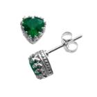 Sterling Silver Lab-created Emerald Heart Crown Stud Earrings, Women's, Green