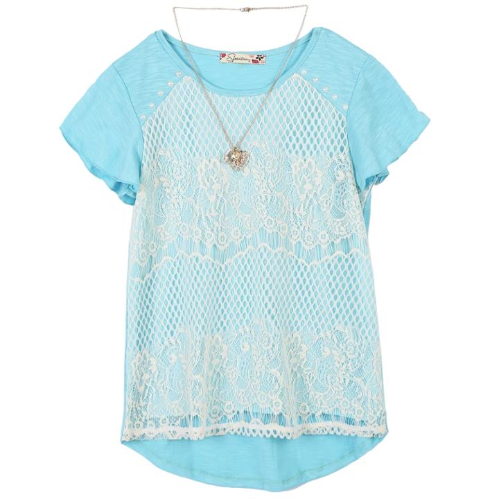 Girls 7-16 Speechless Crochet Lace Overlay Top With Necklace, Size: Small, Blue