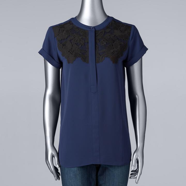 Women's Simply Vera Vera Wang Essential Embroidered Popover Top, Size: Xl, Drk Purple