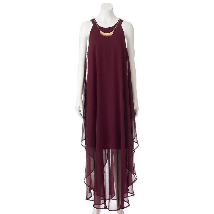 Juniors' Plus Size Wrapper Chiffon Halter Maxi Dress, Girl's, Size: 2xl, Dark Red
