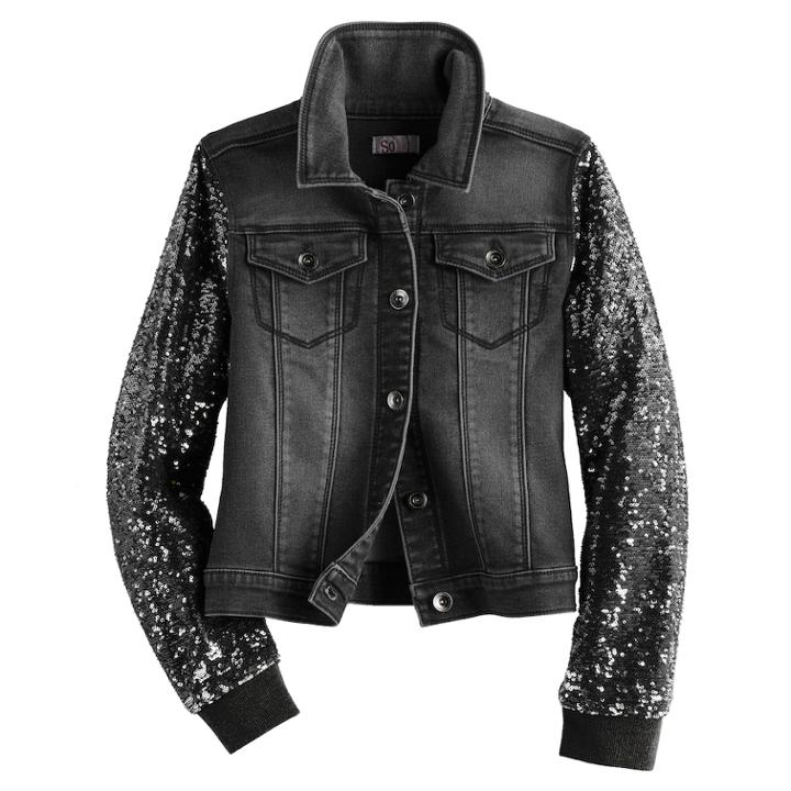 Girls Plus Size So&reg; Sequin Sleeve Denim Jacket, Size: 14 1/2, Oxford