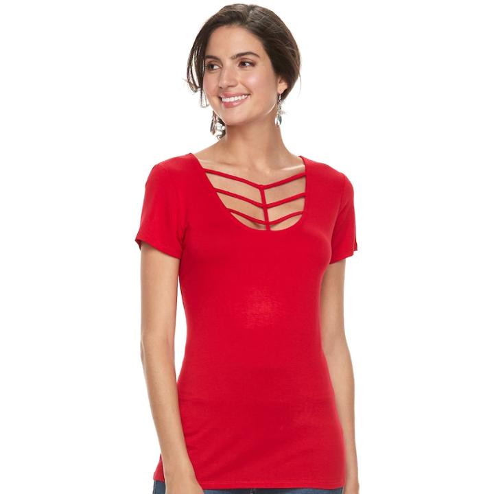 Women's Rock & Republic&reg; Strappy Scoopneck Tee, Size: Xl, Med Red