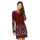 Women's White Mark Paisley Embroidered Sweaterdress, Size: Large, Purple Oth