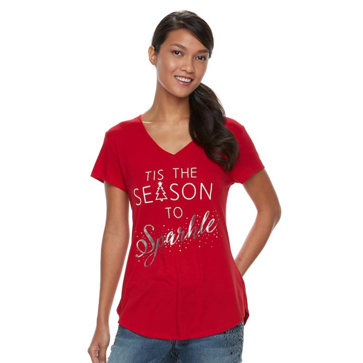 Women's Apt. 9&reg; V-neck Graphic Tee, Size: Large, Dark Red