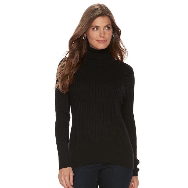 Petite Croft & Barrow&reg; Ribbed Turtleneck Sweater, Women's, Size: L Petite, Black