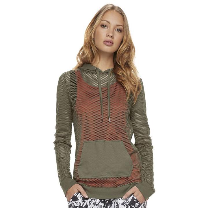 Madden Nyc Juniors' Sheer Mesh Hoodie, Girl's, Size: Large, Dark Green