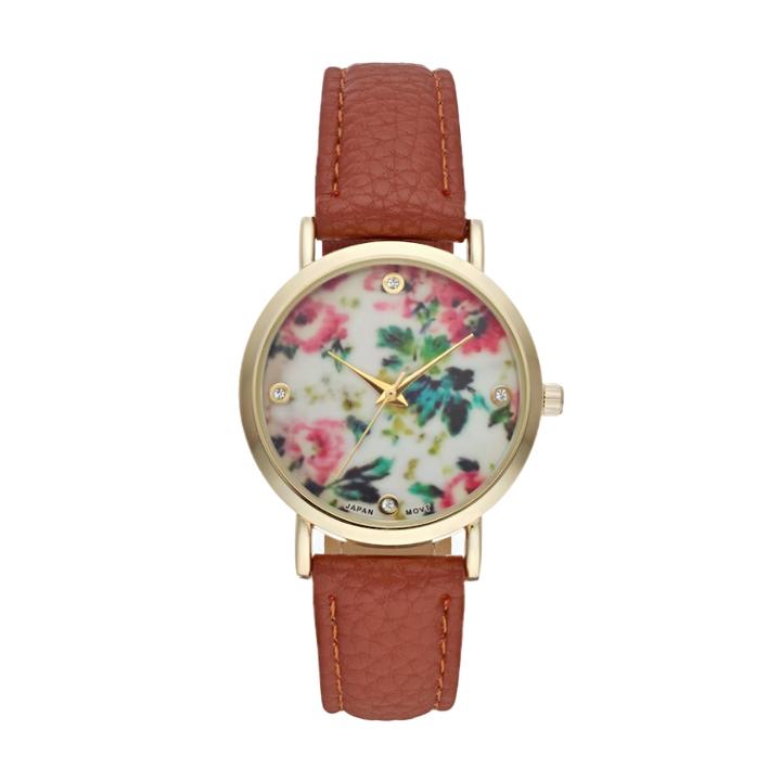 Vivani Women's Crystal Floral Watch, Brown