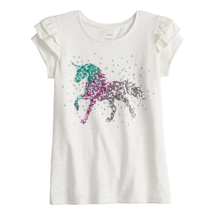 Girls 4-12 Sonoma Goods For Life&trade; Embellished Flutter Tee, Size: 6x, White