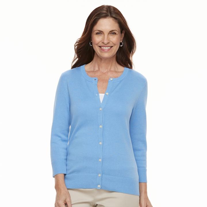 Women's Croft & Barrow&reg; Essential Button-front Cardigan, Size: Large, Light Blue