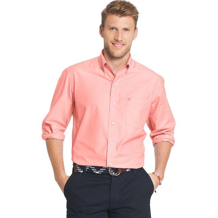 Men's Izod Essential Classic-fit Solid Button-down Shirt, Size: Medium, Drk Orange