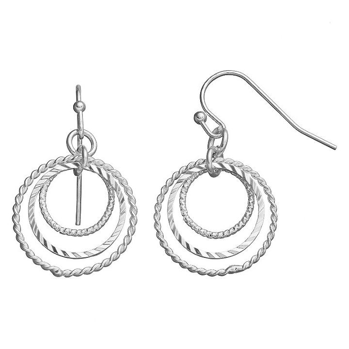 Lc Lauren Conrad Textured Triple Hoop Drop Earrings, Women's, Silver