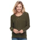 Juniors' It's Our Time Lace-up Sweater, Teens, Size: Medium, Dark Green