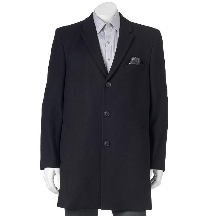Men's Nick Dunn Modern-fit Wool-blend Top Coat, Size: 40, Black