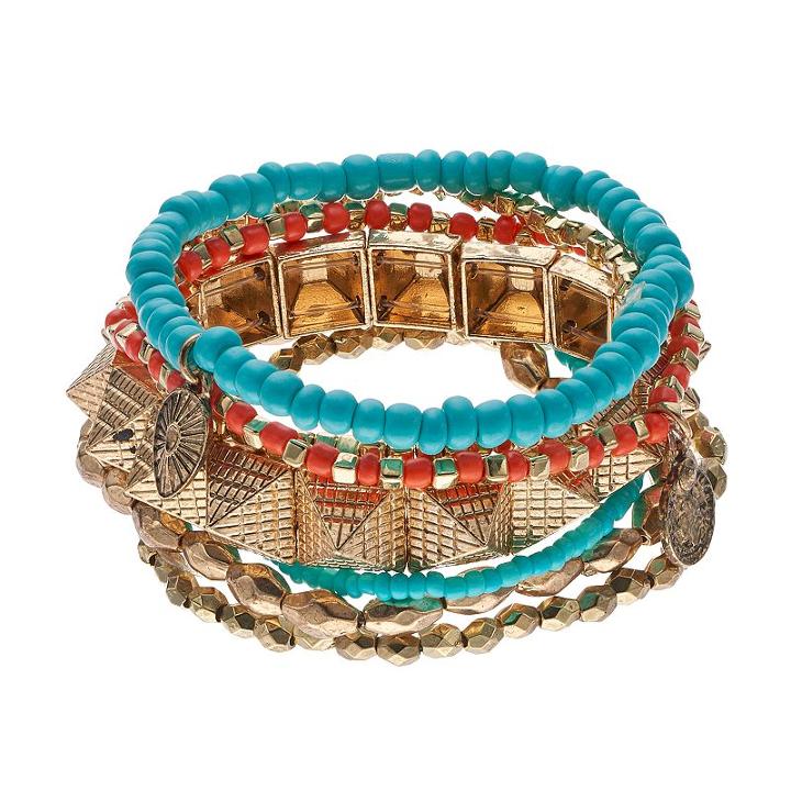 Mudd&reg; Pyramid Beaded Multi Strand Stretch Bracelet, Women's, Multicolor