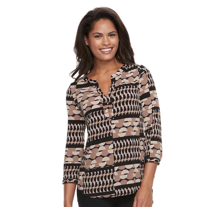 Women's Dana Buchman Knit Henley Top, Size: Small, Dark Beige