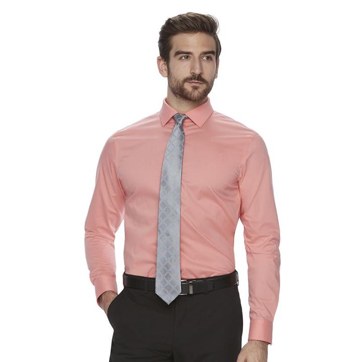 Men's Marc Anthony Slim-fit Non-iron Stretch Dress Shirt, Size: 17.5 36/37, Lt Orange