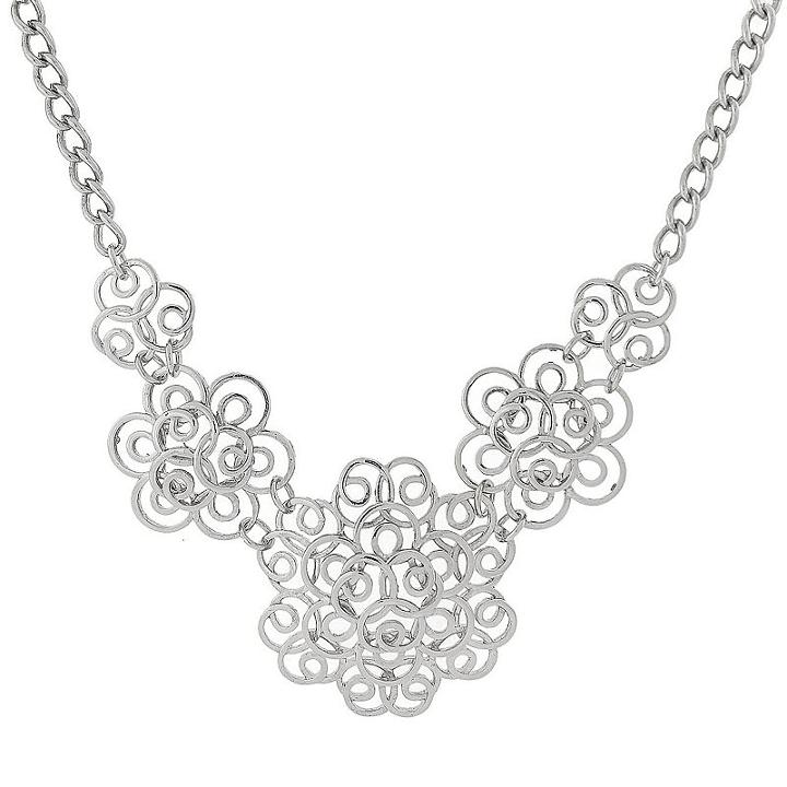 1928 Looped Flower Statement Necklace, Women's, Size: 16, Grey