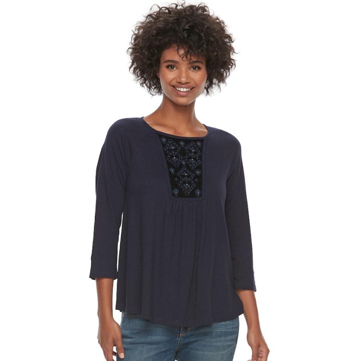 Women's Sonoma Goods For Life&trade; Embroidered Yoke Top, Size: Xl, Blue (navy)