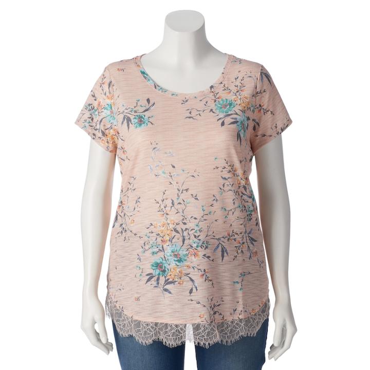 Plus Size Lc Lauren Conrad Lace-trim Top, Women's, Size: 2xl, Dark Beige