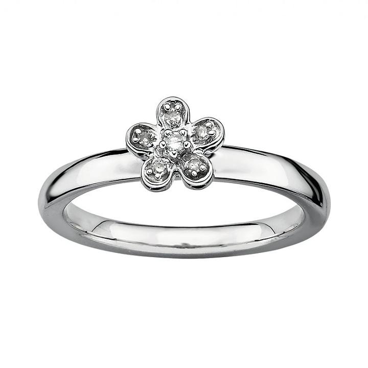 Stacks And Stones Sterling Silver Diamond Accent Flower Stack Ring, Women's, Size: 5, Grey