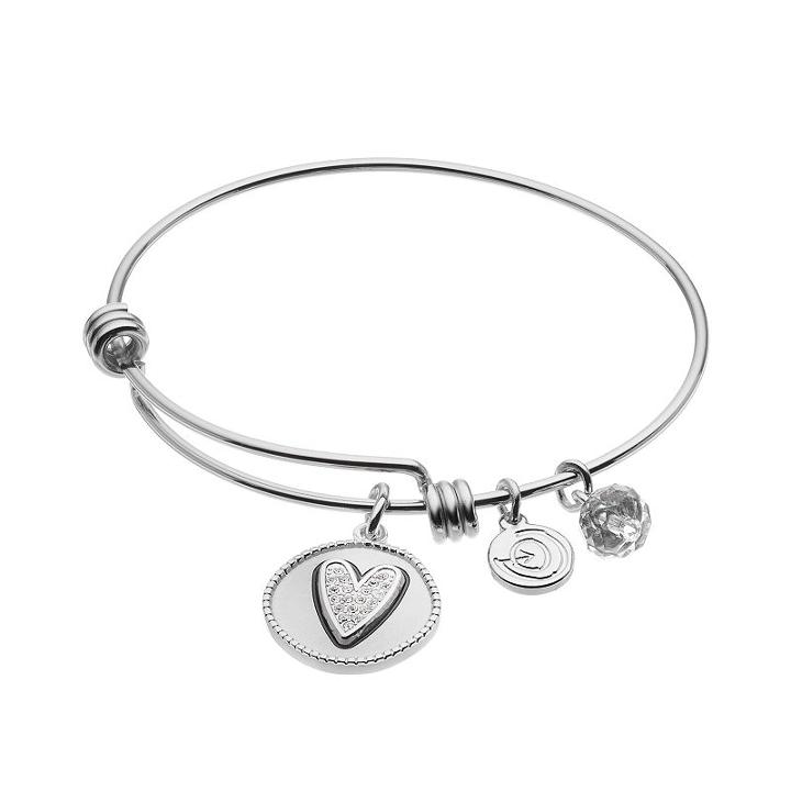 Love This Life Crystal Girlfriends Heart Charm Bangle Bracelet, Women's, Silver