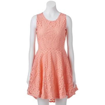Juniors' Up By Ultra Pink Crochet Skater Dress, Teens, Size: Xl, Lt Orange