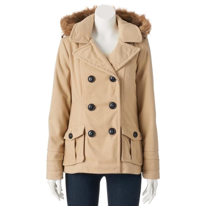 Juniors' Urban Republic Wool Blend Double-breasted Peacoat, Teens, Size: Large, Lt Beige