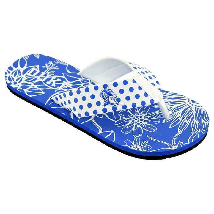 Women's College Edition Duke Blue Devils Floral Polka-dot Flip-flops, Size: Large, White