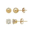 Everlasting Gold 14k Gold Textured Ball & Cubic Zirconia Stud Earring Set, Women's, White