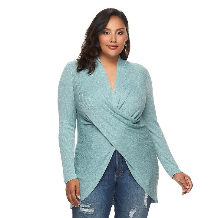 Plus Size Jennifer Lopez Crossover Lurex Sweater Tunic, Women's, Size: 3xl, Med Blue