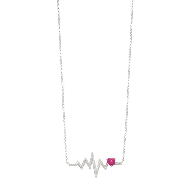 Sterling Silver Lab-created Ruby & White Sapphire Heartbeat Necklace, Women's, Size: 18, Red