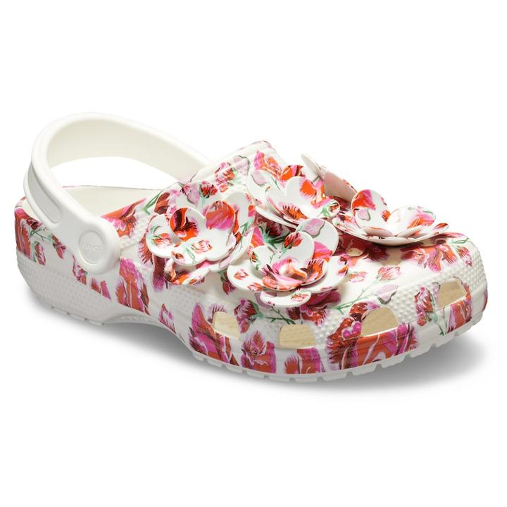 Crocs Classic Timeless Clash Roses Women's Clogs, Size: 8, White Floral Print