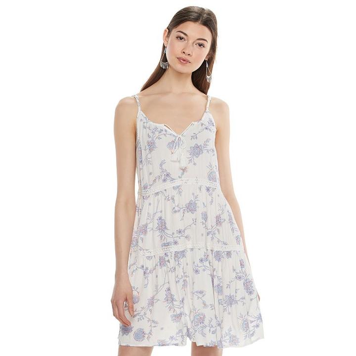 Juniors' Mudd&reg; Tie-front Tiered Dress, Girl's, Size: Small, White Oth