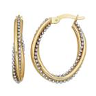 Everlasting Gold Two Tone 14k Gold Beaded Oval Hoop Earrings, Women's