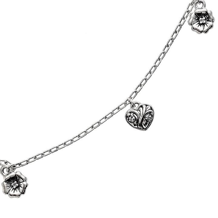 Lyric Sterling Silver Diamond Accent Flower And Heart Charm Bracelet, Women's, Size: 7.5, Grey