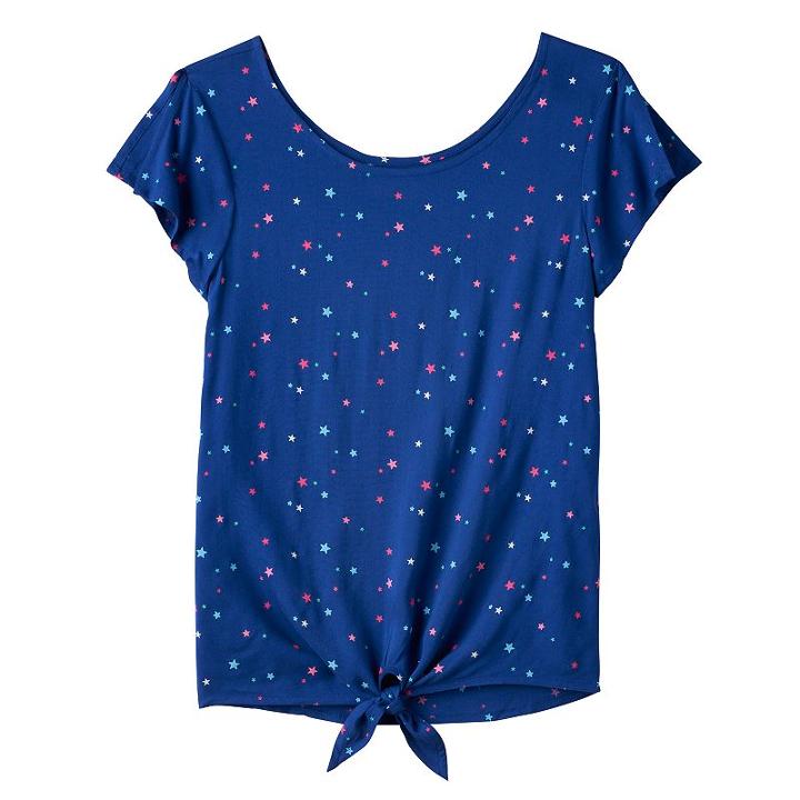 Girls 7-16 So&reg; Print Tie-front Top, Girl's, Size: 10, Dark Blue