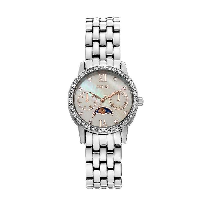 Relic Women's Emily Crystal Moon Phase Watch, Size: Medium, Grey
