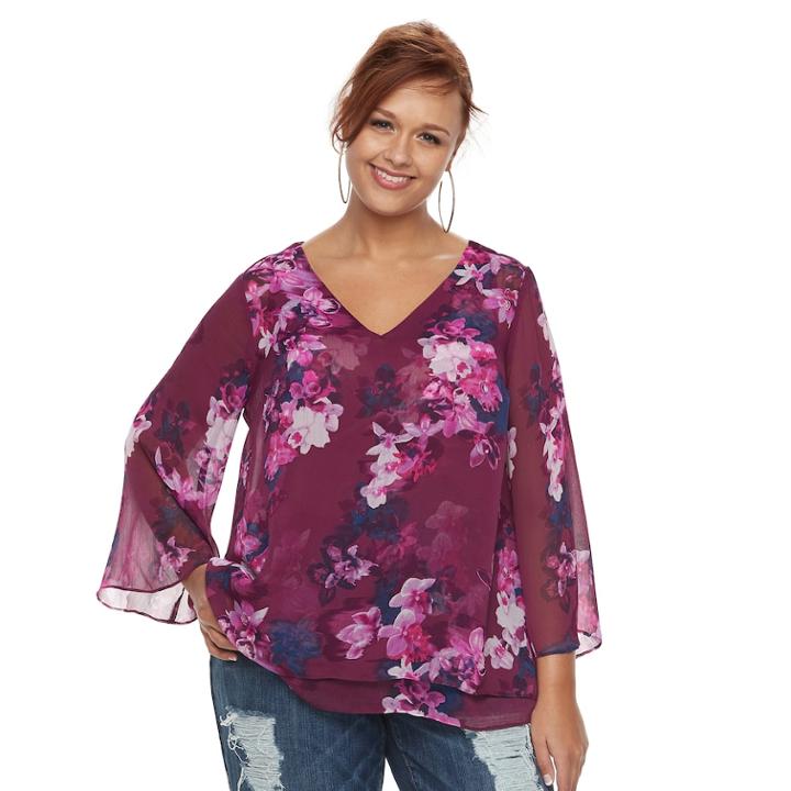 Plus Size Jennifer Lopez Sheer Top, Women's, Size: 0x, Purple