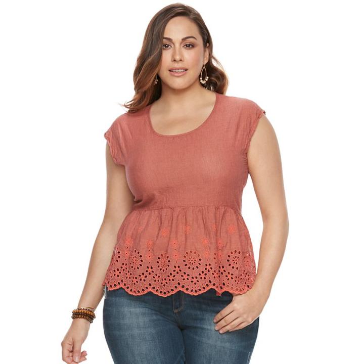 Plus Size Sonoma Goods For Life&trade; Eyelet Peplum Top, Women's, Size: 3xl, Light Red