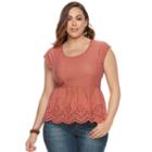 Plus Size Sonoma Goods For Life&trade; Eyelet Peplum Top, Women's, Size: 3xl, Light Red